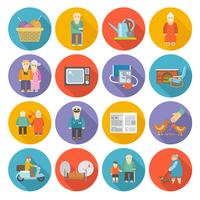 Pensioners Life Icons Flat vector