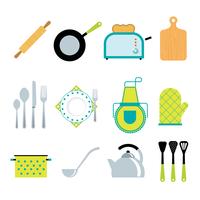 Set de iconos planos de accesorios de herramientas de cocina vector