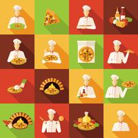 Pizza Makers Flat Icons Set vector