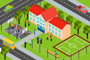 School building area isometric composition poster vector