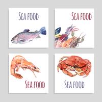 Seafood Watercolor Banners Set vector