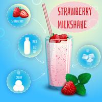Strawberry smoothie milkshake recipe poster print vector