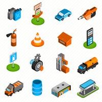 Gas station elements isometric icons vector