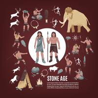 Stone Age People Icons Set vector