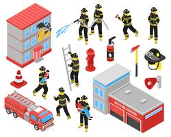 Fire Department Isometric Icons Set  vector