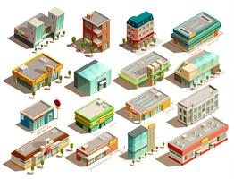 Store Buildings Isometric Icons Set vector