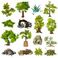 Trees Plants Landscape Gardening Elements Collection  vector