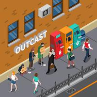 Beggars At Street Isometric Illustration vector