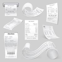 Cash Register Printed Receipts Realistic Collection vector