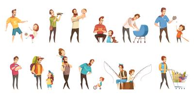 Fatherhood Retro Cartoon Icons Set vector