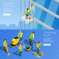 Cleaning Isometric Horizontal Banners vector