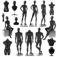 Mannequins Men Women Realisyic Black set vector
