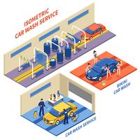 Servicio de lavado de coches composiciones isométricas vector