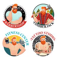 Four Labels With Brutal Men Icons vector