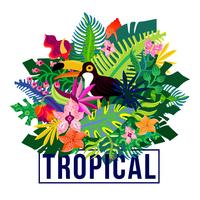 Composición de plantas exóticas tropicales de colores vector