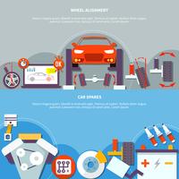 Wheel Alignment And Car Spares Horizontal Banner vector