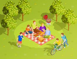 Family Summer Countryside Picnic Isometric View  vector