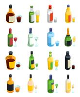 Colored Isometric Alcohol Icon Set vector