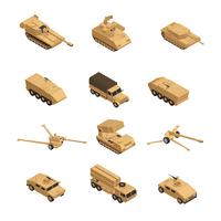 Conjunto de iconos isométricos de vehículos militares