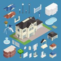 Suburb House Isometric Set vector