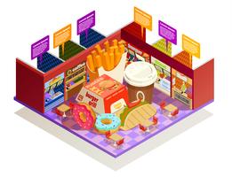 Food Court Interior Elements Isometric Composition  vector