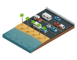 Recreational Vehicles On Road Isometric Composition vector