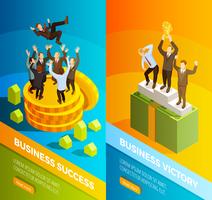 Successful Business People Celebration Isometric Banners