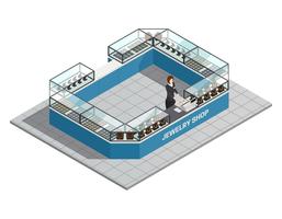 jewelry Shop Isometric Interior With Seller  vector