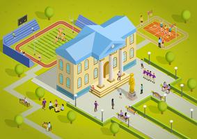 University Complex Building Isometric View Poster vector