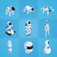 Conjunto de iconos isométricos de robots vector