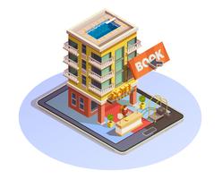 Hotel Booking Button Isometric Tablet Icon  vector