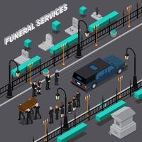 Servicios Funerarios de Composición Isométrica vector