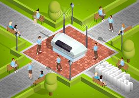 Public Wireless Technology Outdoor Isometric Poster vector