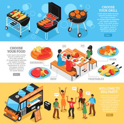Barbecue 3d Isometric Banners Set