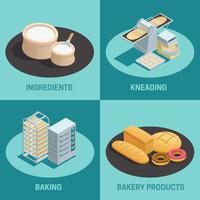 Four Bakery Factory Isometric Icon Set vector