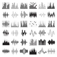 Audio Equalizer Black White Icons Set  vector