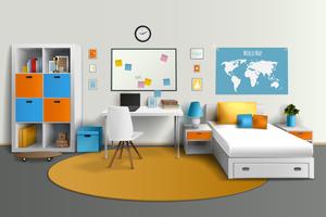 Teenager Room Interior Design Realistic Image   vector