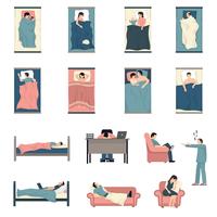 Conjunto de iconos planos durmiendo personas vector