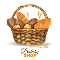 Bakery Basket With Bread Realistic Image vector