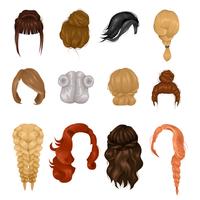 Mujeres pelucas peinado conjunto de iconos realistas vector