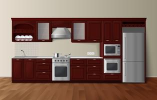 Luxury Kitchen Dark Realistic Interior Image  vector