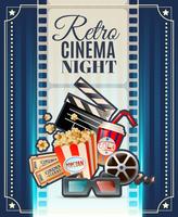 Cartel retro de la invitación de la noche del cine vector