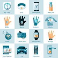 NFC Technology Icons Set Flat Style vector