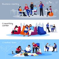 Coworking People Flat Horizontal Banners vector