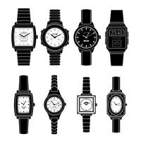 Popular Watches Styles Black Icons Set vector