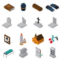 Funeral Isometric Icons Set vector