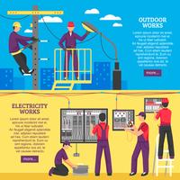 People Doing Electrical Works Horizontal Banners vector