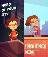 Vertical Banners With Kids In Superhero Costumes vector