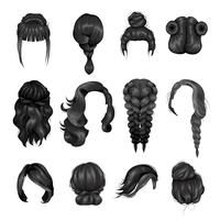 Women Wigs Hairstyle Back Icons Set vector
