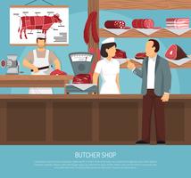 Butcher Meat Shop Flat Poster